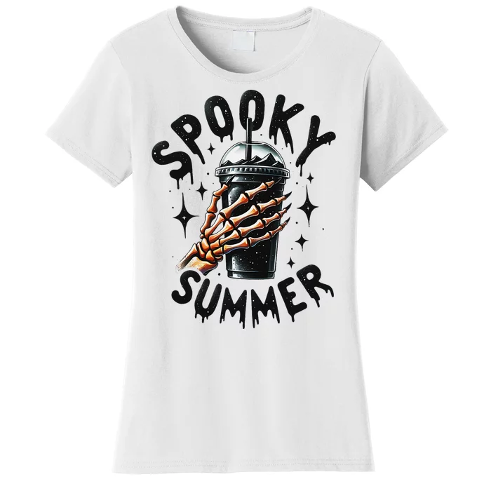 Retro Spooky Summer Skeleton With Iced Coffee Women's T-Shirt