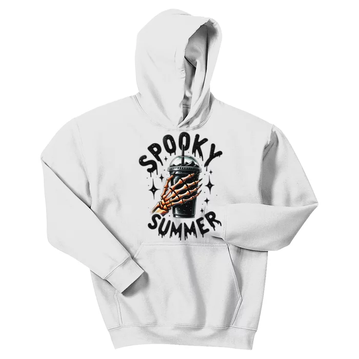 Retro Spooky Summer Skeleton With Iced Coffee Kids Hoodie