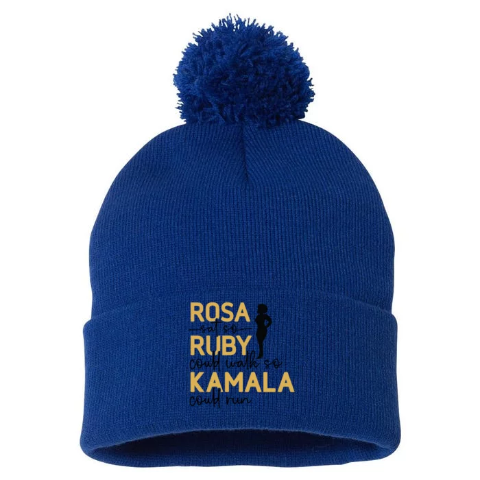 Rosa Sat So Ruby Could Walk So Kamala Could Run Black History Month Pom Pom 12in Knit Beanie