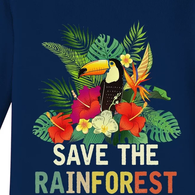 Retro Style Save The Rainforest Earth Day Gift Baby Long Sleeve Bodysuit