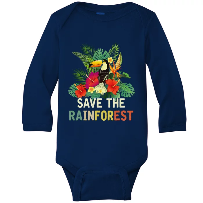 Retro Style Save The Rainforest Earth Day Gift Baby Long Sleeve Bodysuit