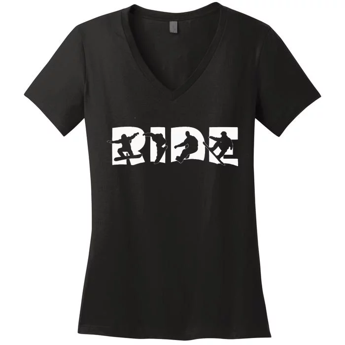 Ride Snowboard Snowboarding Gift Snowboarding Women's V-Neck T-Shirt