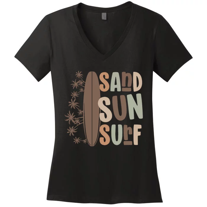 Retro Sand Sun Surf Boho Summer Women's V-Neck T-Shirt