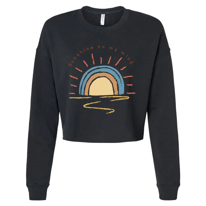 Retro Sun Shine On My Mind Beach Cropped Pullover Crew