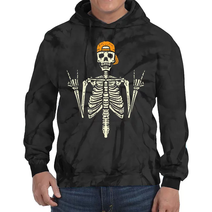 Rocker Skater Skeleton Cap Cool Halloween Punk Tie Dye Hoodie