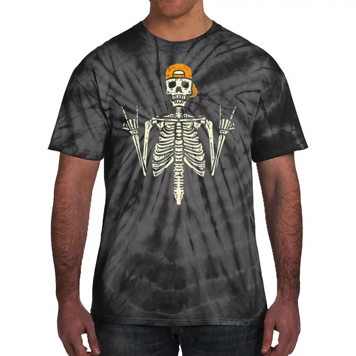 Rocker Skater Skeleton Cap Cool Halloween Punk Tie-Dye T-Shirt