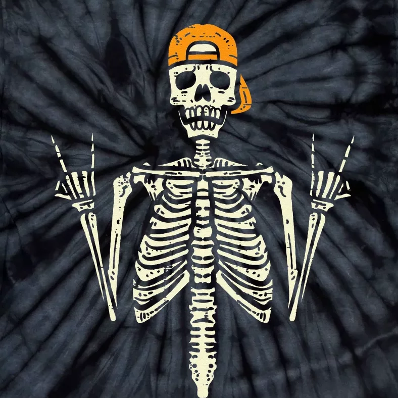 Rocker Skater Skeleton Cap Cool Halloween Punk Tie-Dye T-Shirt