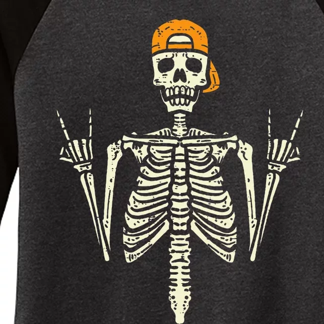 Rocker Skater Skeleton Cap Cool Halloween Punk Women's Tri-Blend 3/4-Sleeve Raglan Shirt