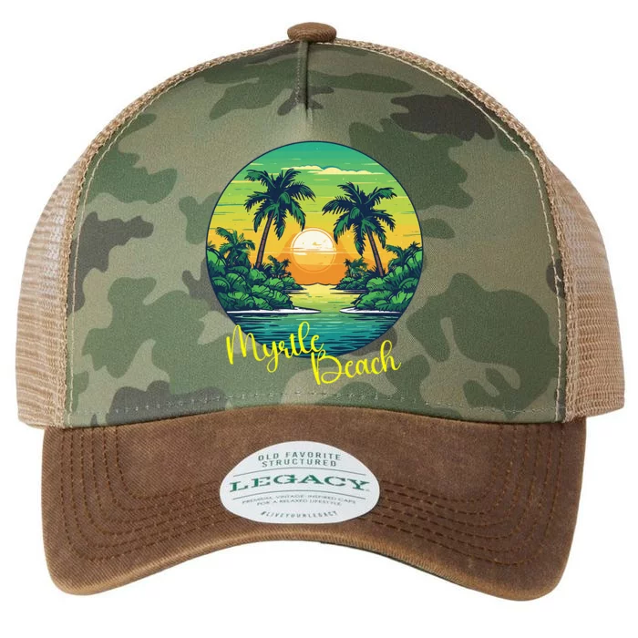 Retro Sunset South Carolina Myrtle Beach Palm Trees Legacy Tie Dye Trucker Hat