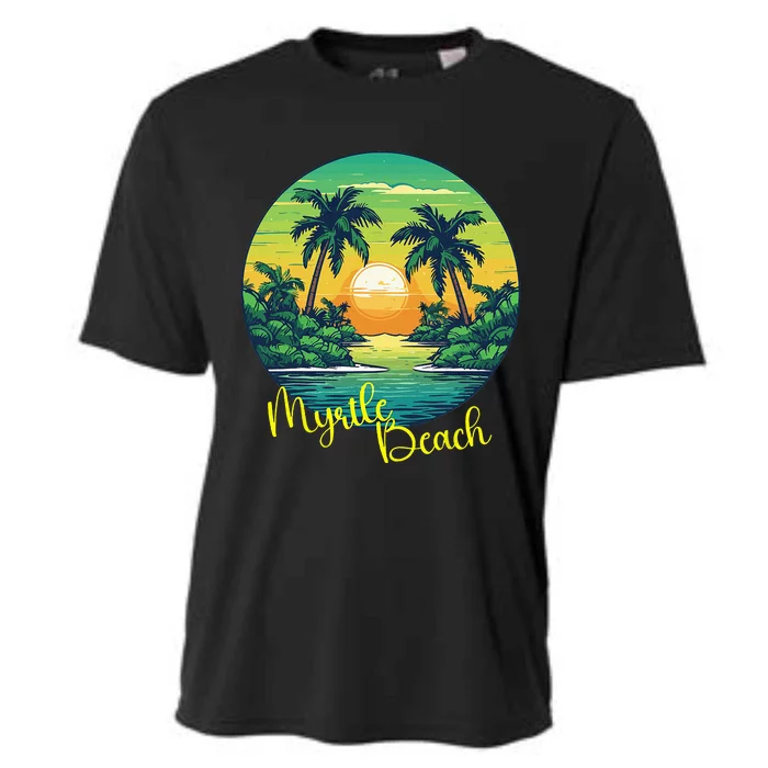 Retro Sunset South Carolina Myrtle Beach Palm Trees Cooling Performance Crew T-Shirt