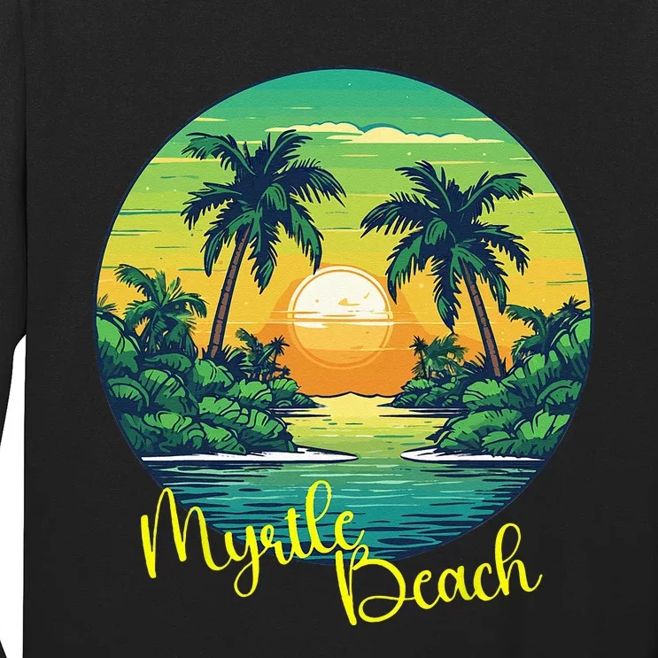 Retro Sunset South Carolina Myrtle Beach Palm Trees Long Sleeve Shirt