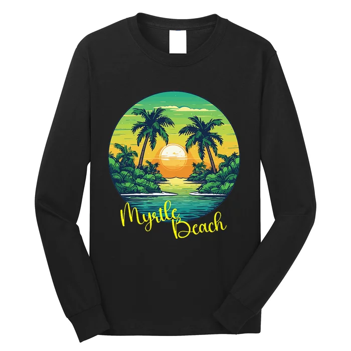 Retro Sunset South Carolina Myrtle Beach Palm Trees Long Sleeve Shirt