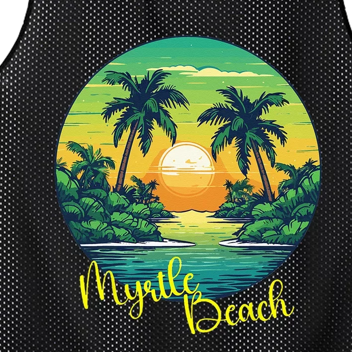 Retro Sunset South Carolina Myrtle Beach Palm Trees Mesh Reversible Basketball Jersey Tank