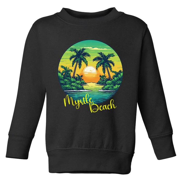 Retro Sunset South Carolina Myrtle Beach Palm Trees Toddler Sweatshirt