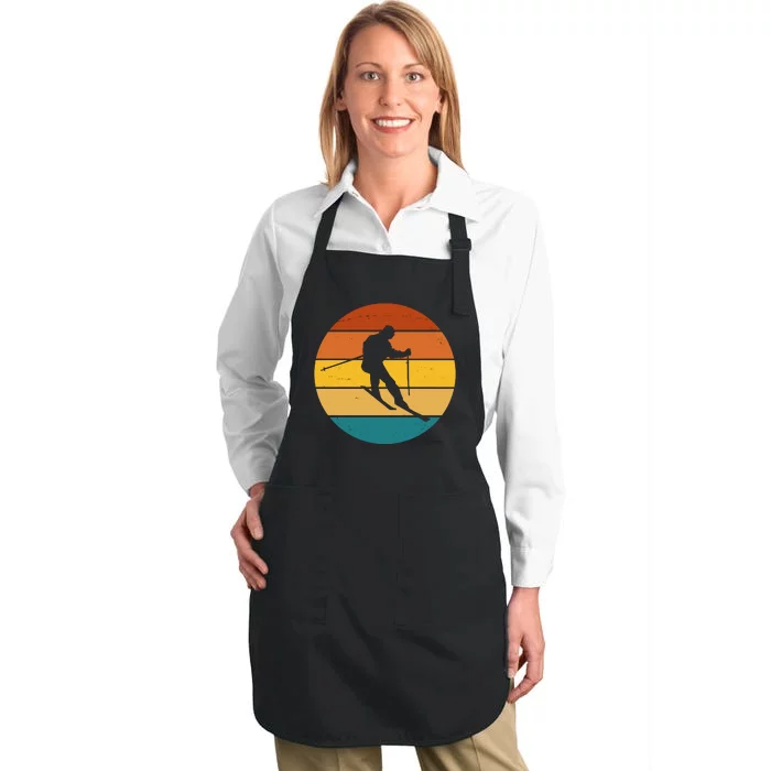 Retro Sunset Ski Lover Gift Full-Length Apron With Pocket