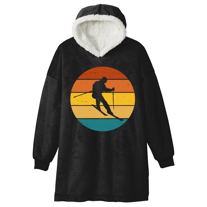 Retro Sunset Ski Lover Gift Hooded Wearable Blanket