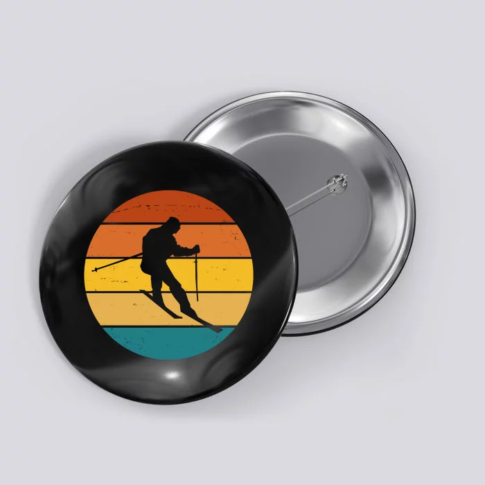 Retro Sunset Ski Lover Gift Button