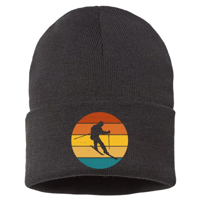 Retro Sunset Ski Lover Gift Sustainable Knit Beanie