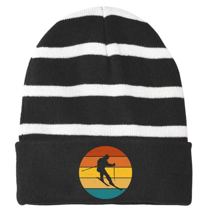 Retro Sunset Ski Lover Gift Striped Beanie with Solid Band