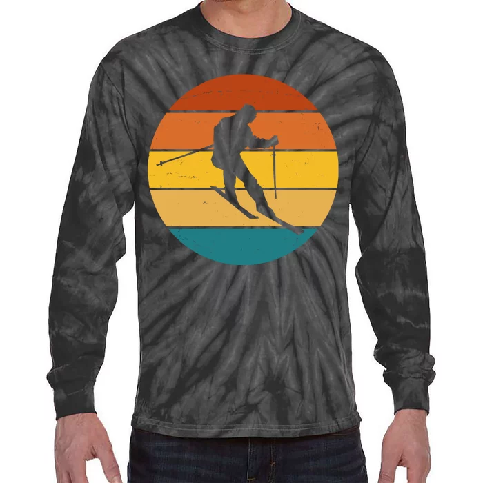 Retro Sunset Ski Lover Gift Tie-Dye Long Sleeve Shirt