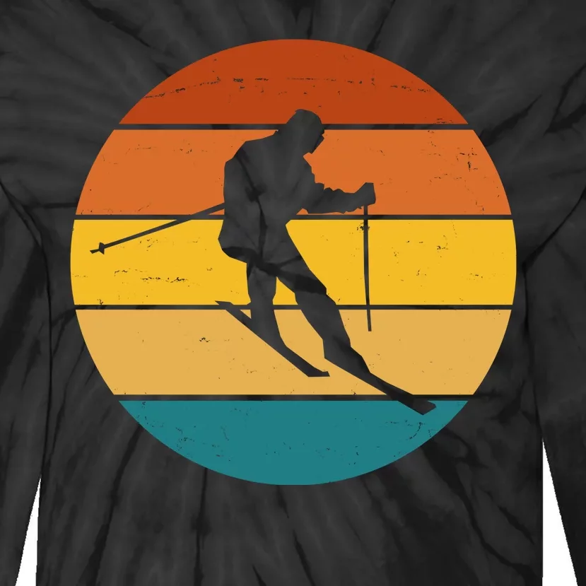 Retro Sunset Ski Lover Gift Tie-Dye Long Sleeve Shirt