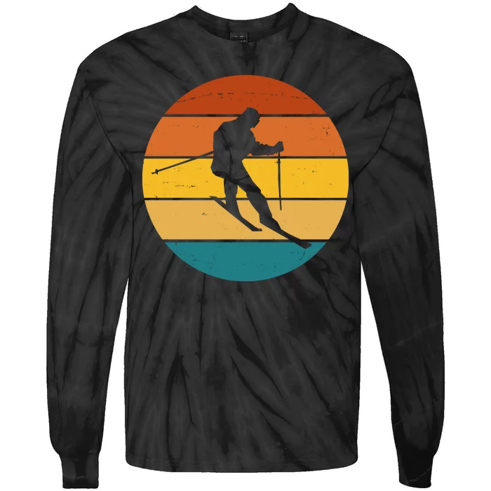 Retro Sunset Ski Lover Gift Tie-Dye Long Sleeve Shirt