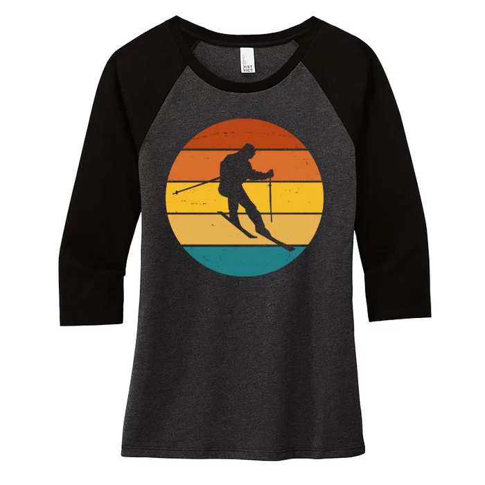 Retro Sunset Ski Lover Gift Women's Tri-Blend 3/4-Sleeve Raglan Shirt