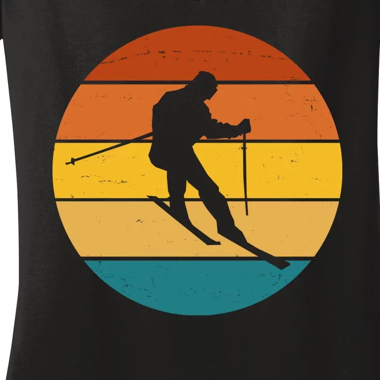 Retro Sunset Ski Lover Gift Women's V-Neck T-Shirt