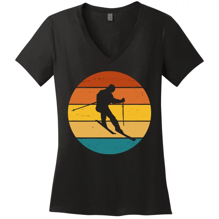 Retro Sunset Ski Lover Gift Women's V-Neck T-Shirt