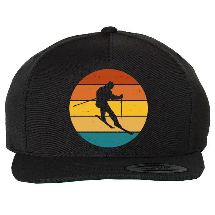 Retro Sunset Ski Lover Gift Wool Snapback Cap