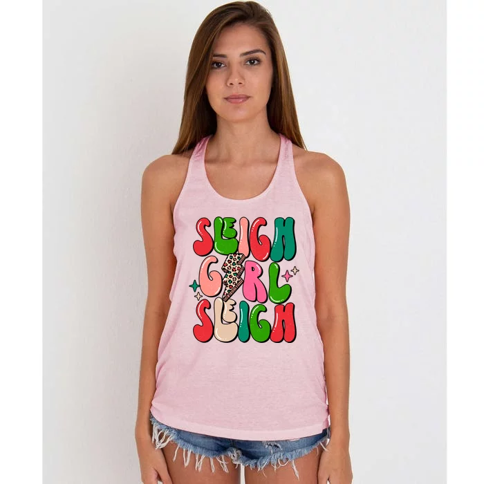 Retro Sleigh Sleigh Merry Christmas Boho Xmas Gift Women's Knotted Racerback Tank