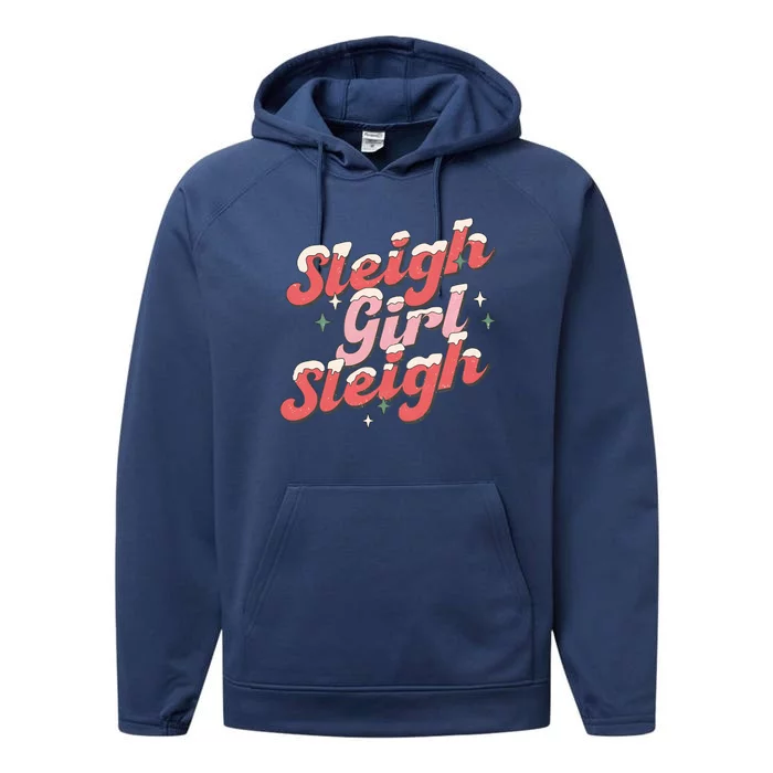 Retro Sleigh Sleigh Xmas Holiday Christmas Gift Performance Fleece Hoodie