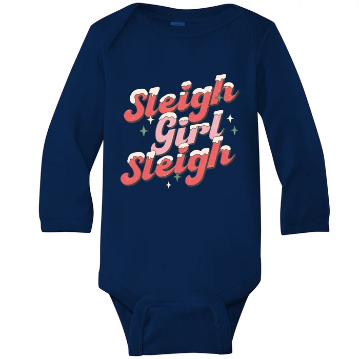 Retro Sleigh Sleigh Xmas Holiday Christmas Gift Baby Long Sleeve Bodysuit