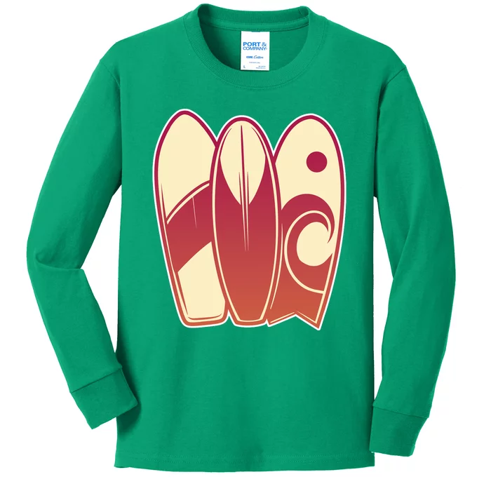 Retro Surfboard Surfing Kids Long Sleeve Shirt