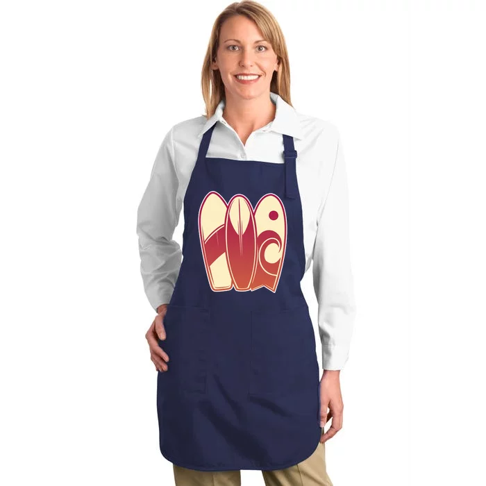 Retro Surfboard Surfing Full-Length Apron With Pocket