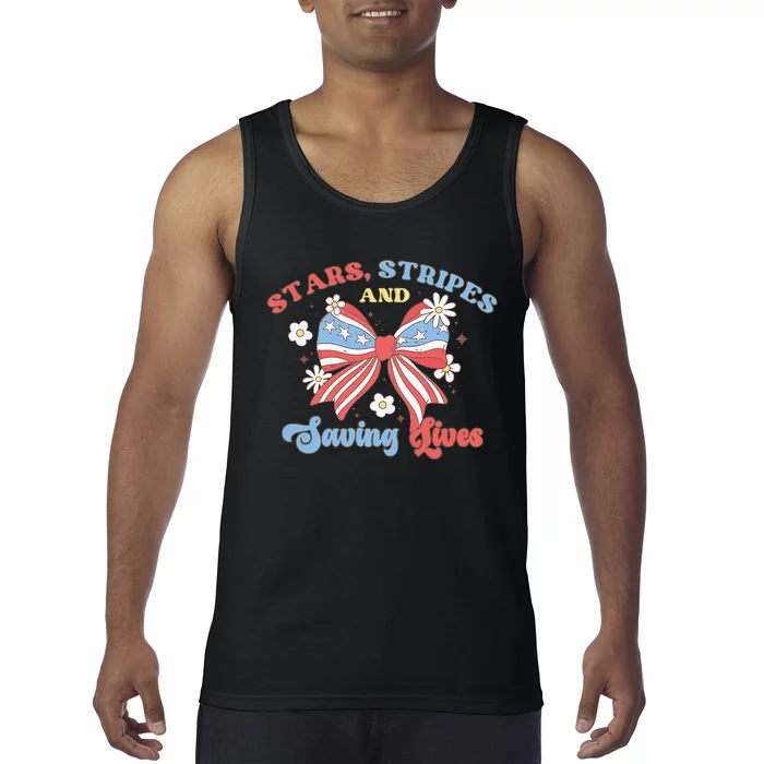 Retro Stars Strips And Saving Lives 4th Of July Nurse School Tank Top