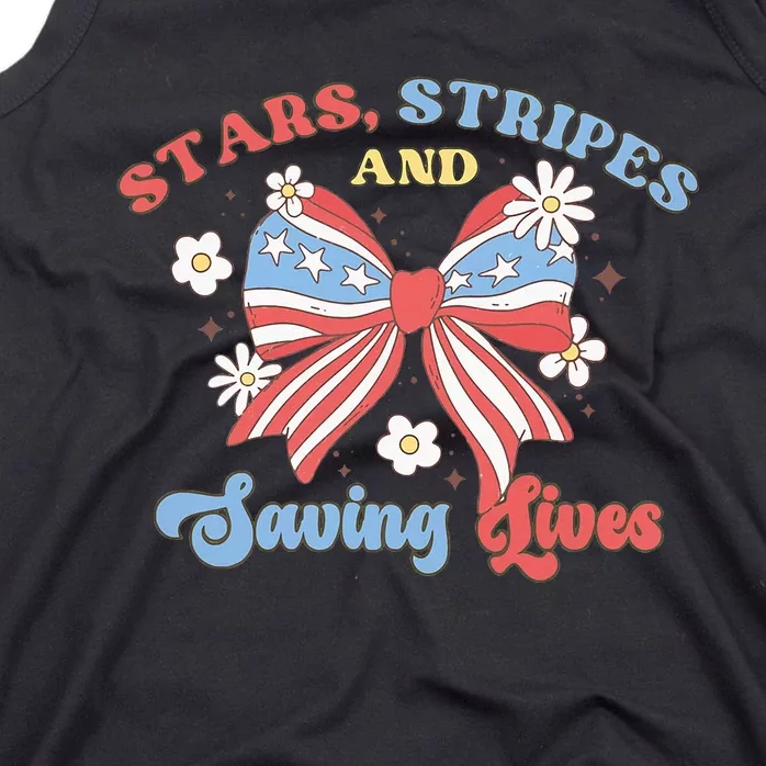 Retro Stars Strips And Saving Lives 4th Of July Nurse School Tank Top