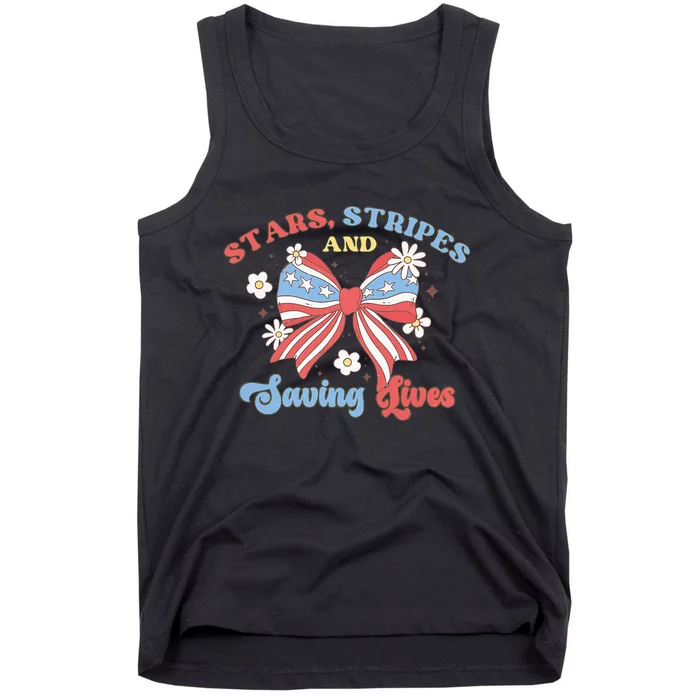 Retro Stars Strips And Saving Lives 4th Of July Nurse School Tank Top