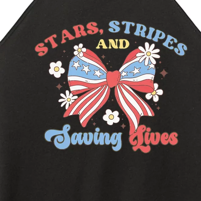 Retro Stars Strips And Saving Lives 4th Of July Nurse School Women’s Perfect Tri Rocker Tank