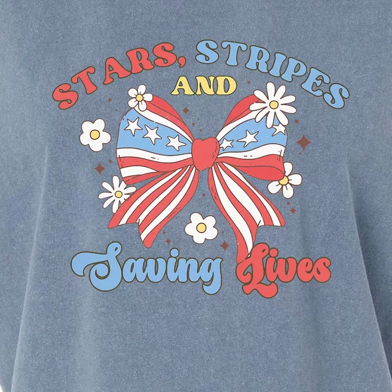 Retro Stars Strips And Saving Lives 4th Of July Nurse School Garment-Dyed Women's Muscle Tee