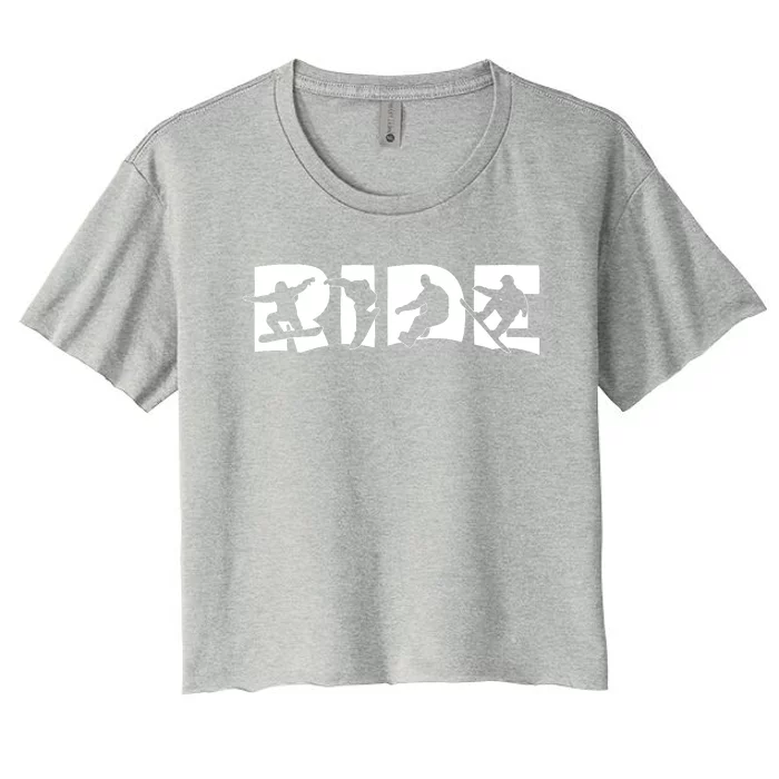 RIDE Snowboard, Snowboarder, Christmas Snowboarding Pullover Women's Crop Top Tee