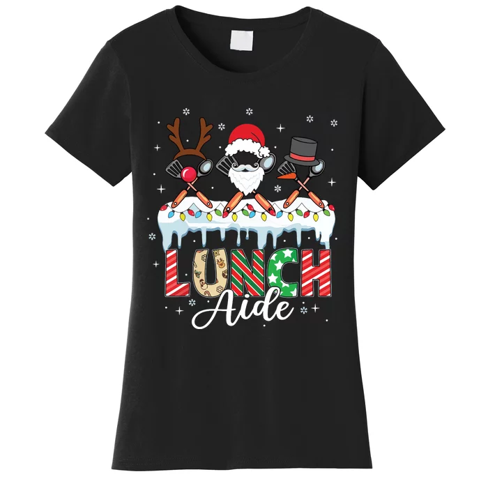 Reindeer Santa Snowman Lunch Aide Christmas Women's T-Shirt