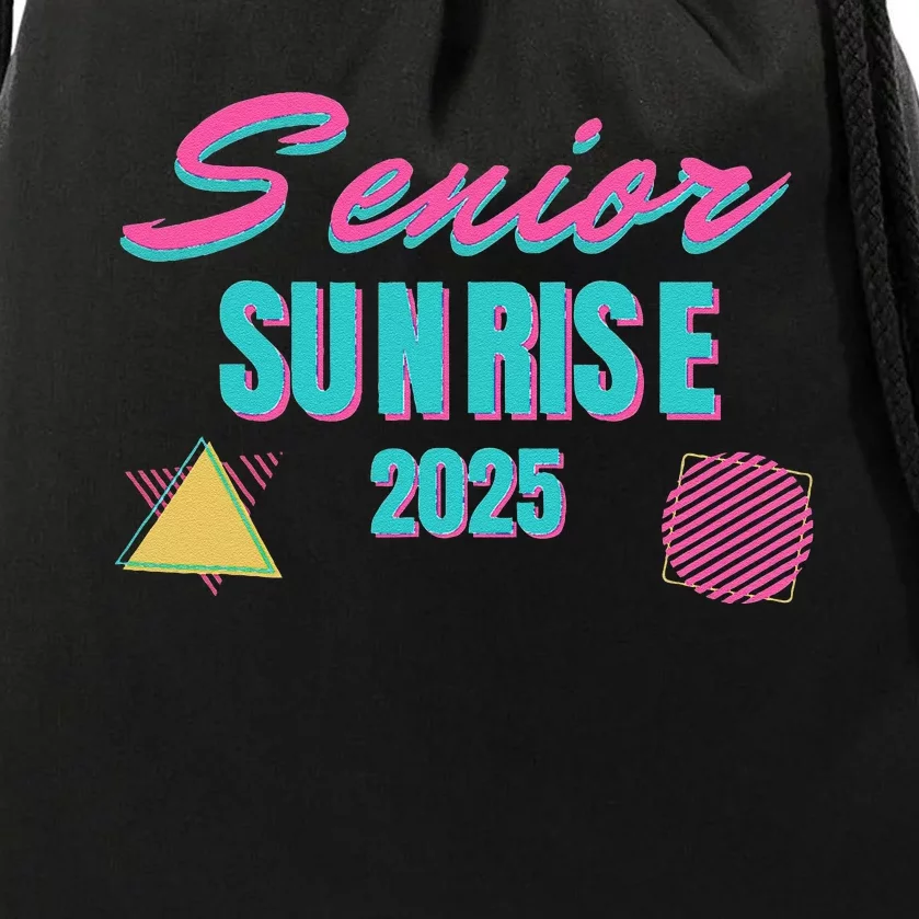 Retro Senior Sunrise 2025 High School 12th Twelfth Grade Drawstring Bag