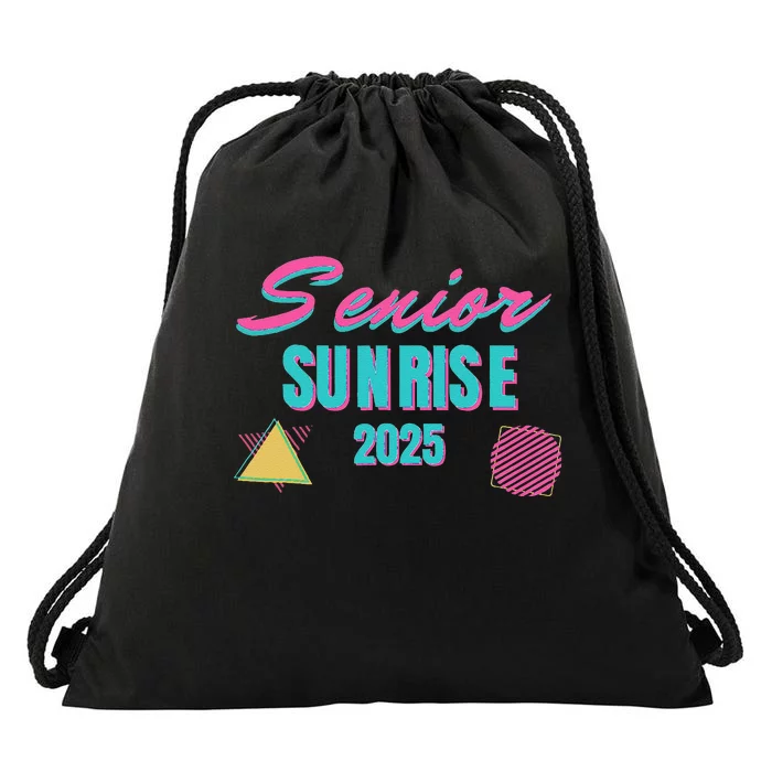 Retro Senior Sunrise 2025 High School 12th Twelfth Grade Drawstring Bag