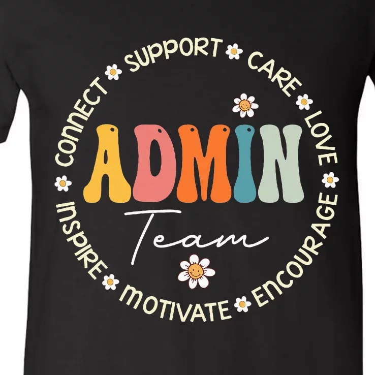 Retro School Secretary Admin Appreciation Week Admin Team V-Neck T-Shirt