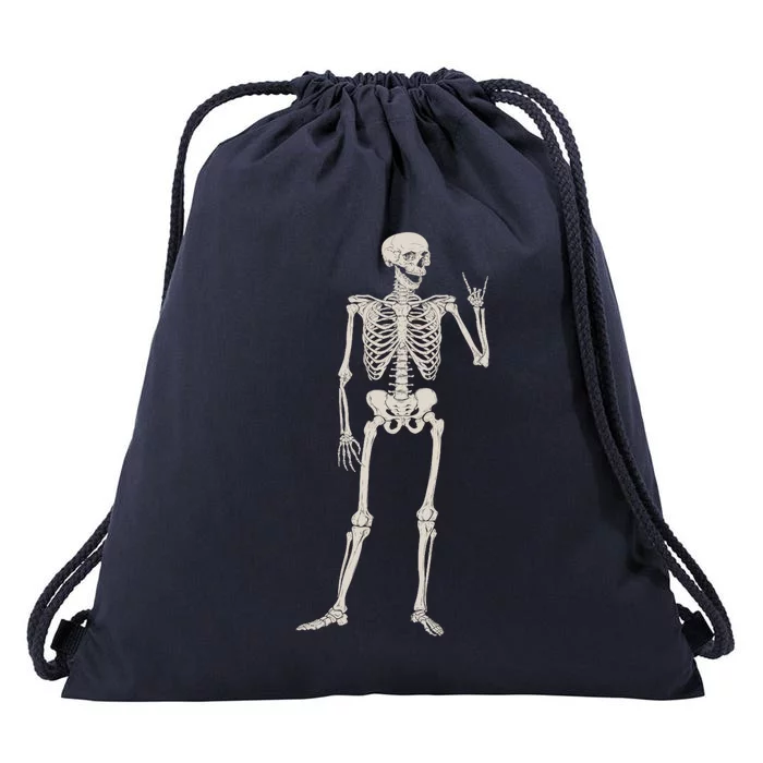 Rocker Skull Skeleton Hand Rock On Costume Funny Halloween Great Gift Drawstring Bag