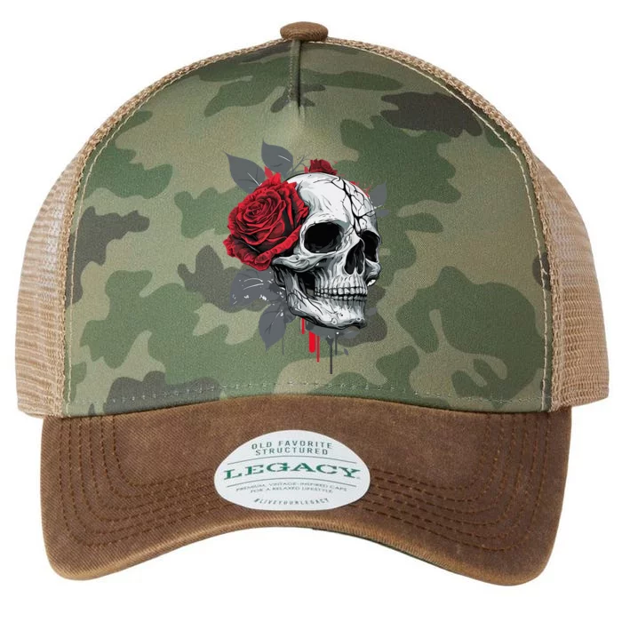 Rose Skeleton Skull Hand Red Flower Rose Legacy Tie Dye Trucker Hat