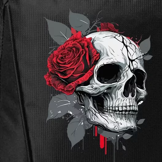 Rose Skeleton Skull Hand Red Flower Rose City Backpack