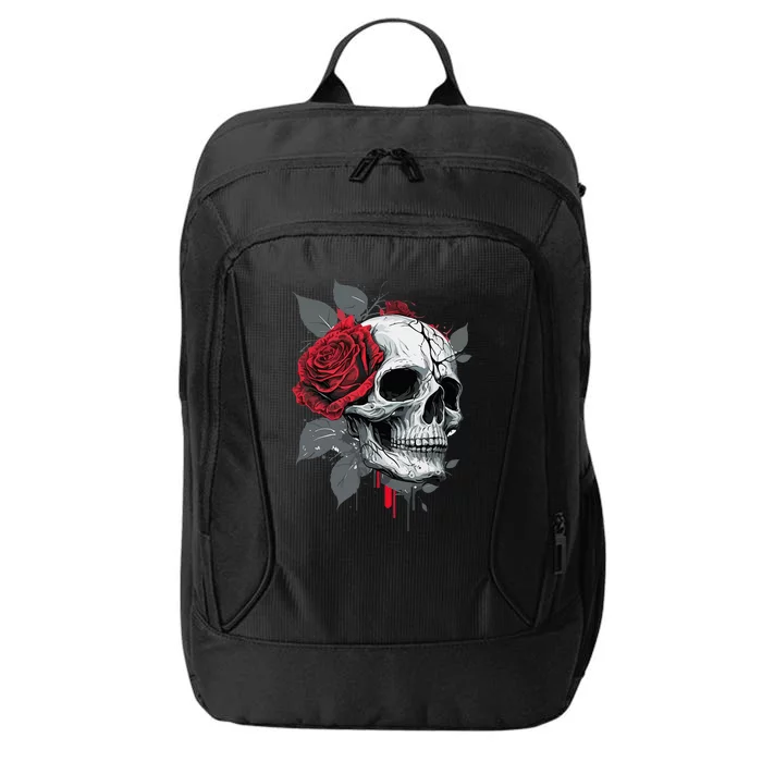 Rose Skeleton Skull Hand Red Flower Rose City Backpack