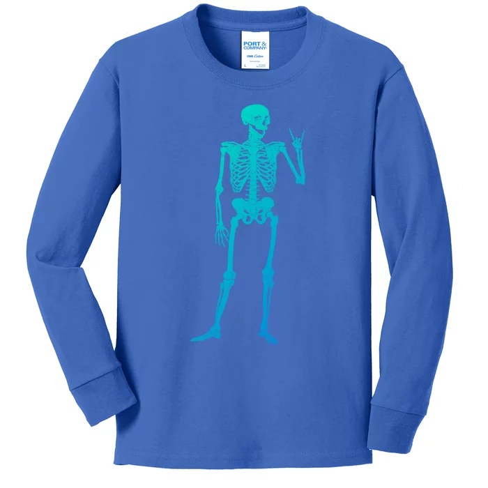 Rocker Skull Skeleton Hand Rock On Costume Funny Halloween Great Gift Kids Long Sleeve Shirt